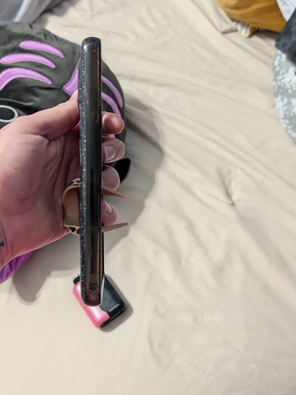 Black Glitter LOOPY Phone Case with leopard Print Loop  For A Google Pixel 8 Pro